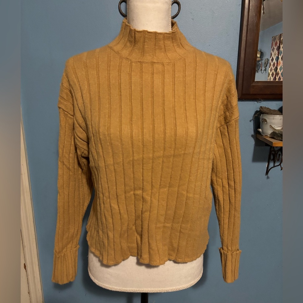Poof Apparel, Mustard Yellow, Mock Neck, Sweater